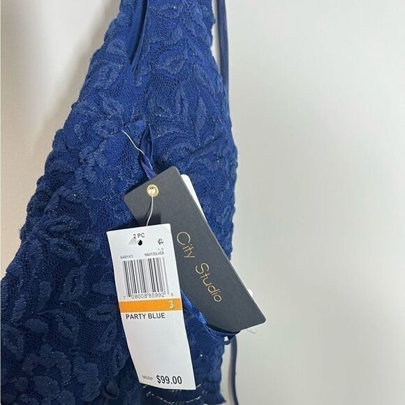 City Studio Womens Navy Foiled  Party 1 Piece top Juniors NWT size 3 - Picture 9 of 11